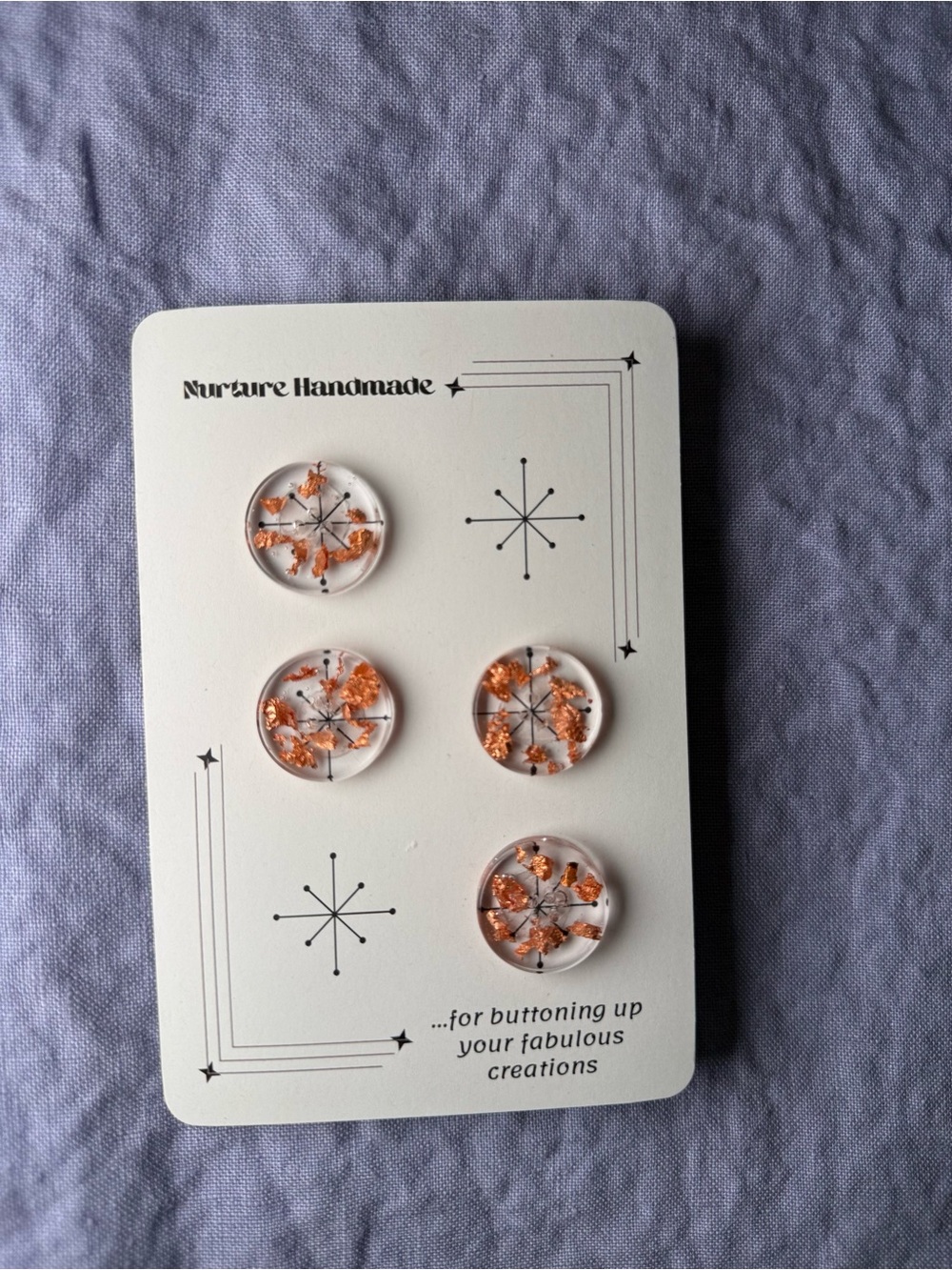 Handmade Clear Resin Buttons with Copper Flakes (Set of 4)